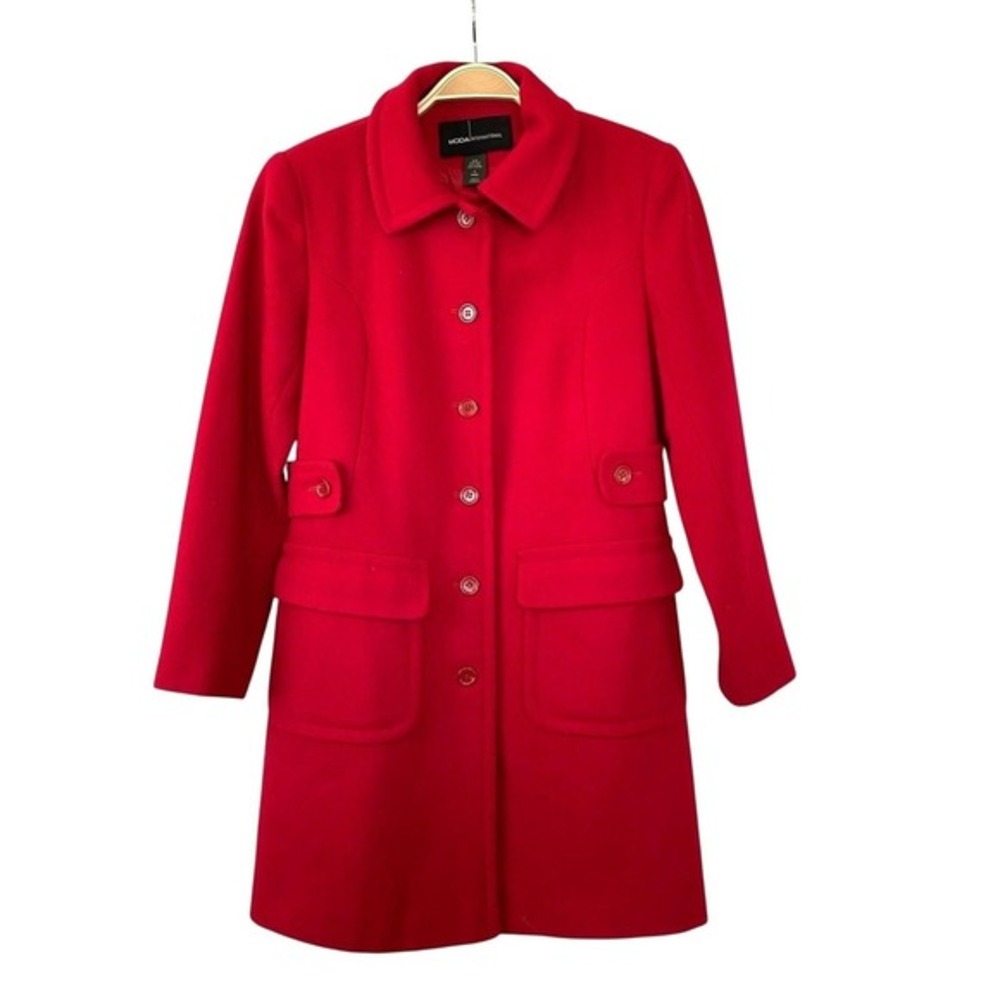 Vintage Moda International Tailored 100% Wool Coat Women 4P Red Flap Pockets
